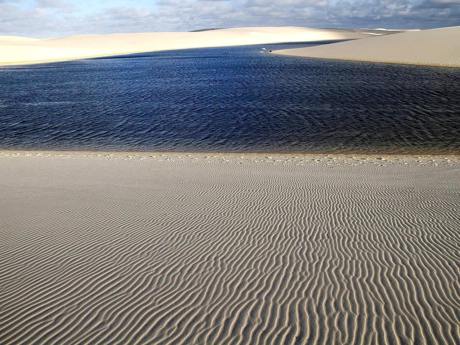 Areia com marcas do vento à frente da Lagoa das Andorinhas